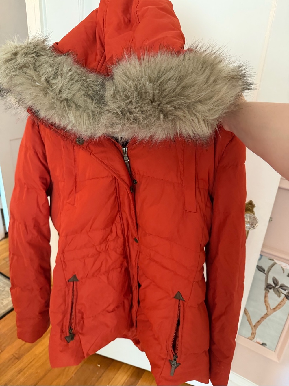 Ralph Lauren Down Orange Puffer with Faux Fur Hood